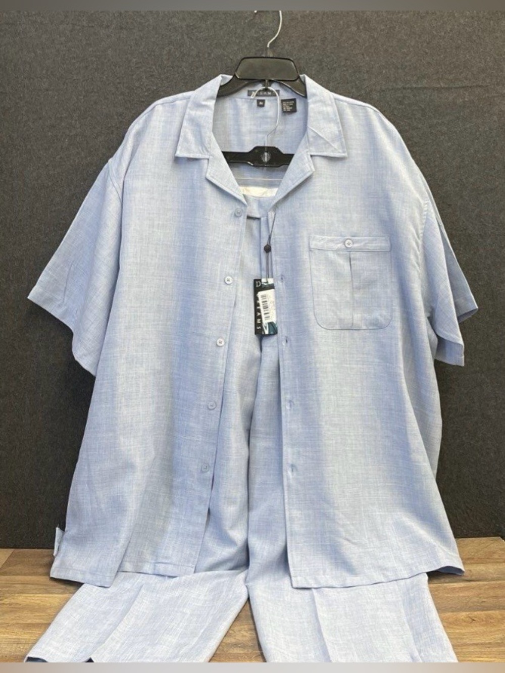 Dreams Men's 2 Piece Fino Walking Suit Light Blue Camp Shirt Pleated Pants Sz 2X